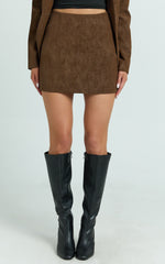 Gretchen Mini Skirt - High Rise Faux Suede Skirt in Brown
