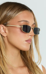 Aurelia Metal Rectangle Sunglasses in Gold/Grey