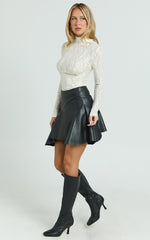 Gwen Mini Skirt - Circular Cut Panel Fit And Flare Skirt in Black