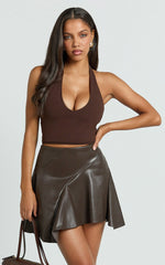 Gwen Mini Skirt - Circular Cut Panel Fit And Flare Skirt in Chocolate