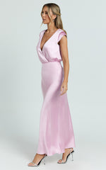 Hailey Maxi Dress - Cap Sleeve V Neck Dress in Pink