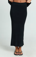 Halle Midi Skirt - High Waist Bodycon Knit Midi Skirt in Black