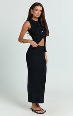 Halle Midi Skirt - High Waist Bodycon Knit Midi Skirt in Black
