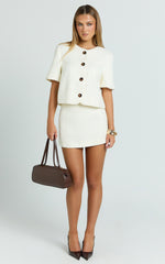 Halsey Mini Skirt - Tailored A Line Skirt in Cream
