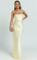 Hanna Maxi Dress - Satin Cowl Neck Low Back Dress in Lemon