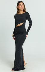 Hannah Maxi Dress - Long Sleeve Cut Out Low Back Bodycon Dress in Black