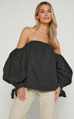 Hannah Top - Off Shoulder Puff Sleeve Top in Black