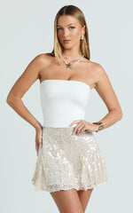 Hansen Mini Skirt - Godet Sequin Skirt in Ivory