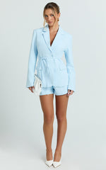 Harlee Blazer - Belted Cinch Waist Blazer in Baby Blue