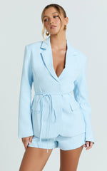 Harlee Blazer - Belted Cinch Waist Blazer in Baby Blue