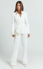 Harlee Blazer - Belted Cinch Waist Blazer in White