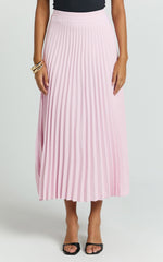 Harlee Midi Skirt - Pleated High Waist A Line Skirt in Baby Pink