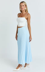 Harlee Midi Skirt - Pleated High Waist A Line Skirt in Pastel Blue