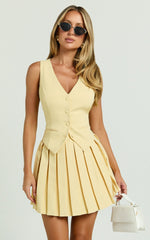 Harlee Mini Skirt - Pleated A line Skirt in Lemon