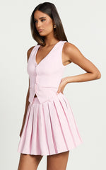 Harlee Mini Skirt - Pleated A line Skirt in Pink