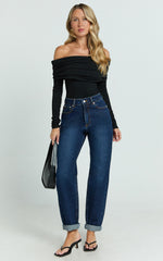 Harlene Jeans - High Rise Relaxed Mom Jeans in Dark Blue Wash