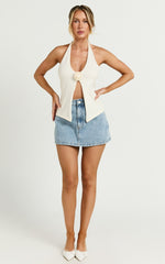 Harriet Skort - Mid Waisted Recycled Denim Skort in Light Blue Wash