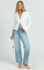 Hartley Top - Long Sleeve Zip Through Fitted Shirt in White