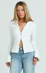 Hartley Top - Long Sleeve Zip Through Fitted Shirt in White