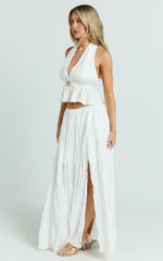 Heidi Maxi Skirt - Elastic Waist Side Split Skirt in White
