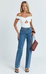 Helen Bodysuit - Twist Off Shoulder Cut Out Bodysuit in White