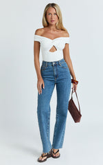 Helen Bodysuit - Twist Off Shoulder Cut Out Bodysuit in White