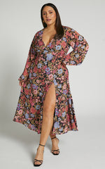 Henny Midi Dress - Long Sleeve Split Dress in Dusk Floral