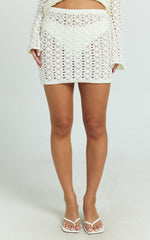 Henrietta Mini Skirt - Fitted Pointelle Knit Skirt in Off White