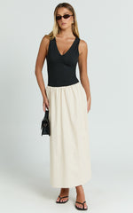 Hermi Midi Dress - Ribbed Bodice V Neck Dress in Cream