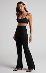 Hermina Pants - High Waisted Ponte Flare Pants in Black