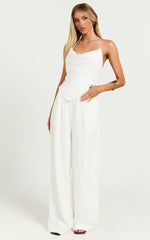 Hilda Pants - High Waisted Linen Look Palazzo Pants in White