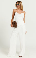 Hilda Top - Cowl Neck Beaded Linen Look Scarf Top in White