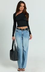 Hillary Top - Asymmetric Ruched Side Jersey Top in Black
