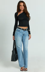 Hillary Top - Asymmetric Ruched Side Jersey Top in Black