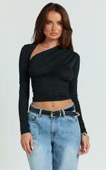 Hillary Top - Asymmetric Ruched Side Jersey Top in Black