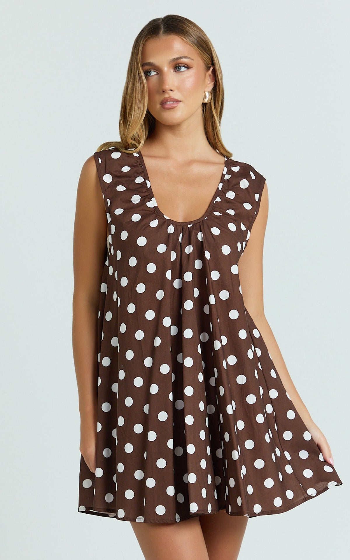 Holly Mini Dress - V Neck Dress in Chocolate Spot