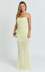 Hudgens Maxi Dress - Georgette Halter Draped Skirt Dress in Lemon