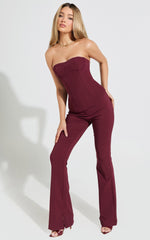 Irene Pants - Mid Rise Split Hem Bootleg Pants in Wine