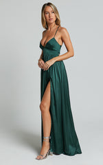 I Want The World To Know Maxi Dress - Thigh Split Tie Back Dress in Emerald