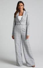 Icie Pants - High Waisted Tweed Wide Leg Pants in White & Black