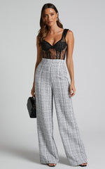 Icie Pants - High Waisted Tweed Wide Leg Pants in White & Black