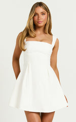 Ida Mini Dress - Wide Strap Straight Neck  Bow Back Dress in White