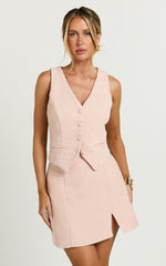 Iggy Mini Skirt - High Waist Split Boucle Skirt in Pink