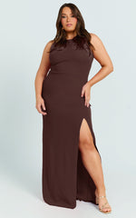 Indi Maxi Dress - Boat Neck Bodycon Dress in Chocolate
