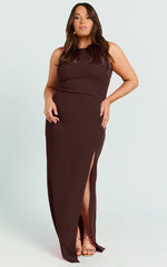 Indi Maxi Dress - Boat Neck Bodycon Dress in Chocolate