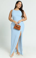 Indi Maxi Dress - Boat Neck Bodycon Dress in Light Blue