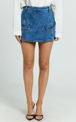 India Skort - Recycled Denim Mid Rise Skort in Dark Blue Wash