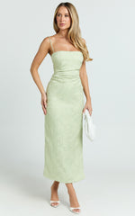Indiana Midi Dress - Jacquard Square Neck Lace Back Fitted Dress in Green