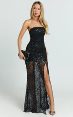 Ines Maxi Dress - Strapless Sequin Fit And Flare Dress in Black