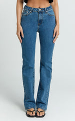 Inez Jeans - Mid Rise Slim Straight Bootcut Jeans in Dark Blue Wash